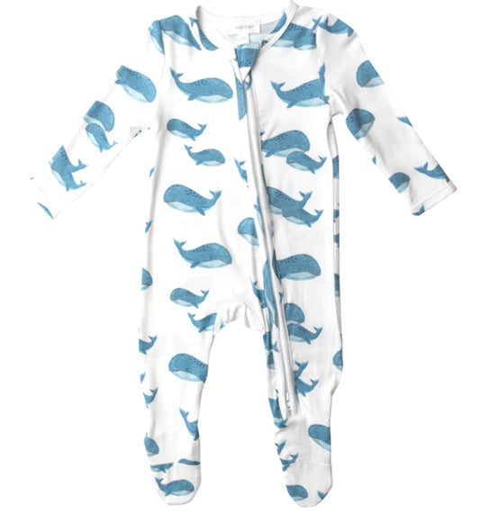 Zipper Footie - Blue Whales