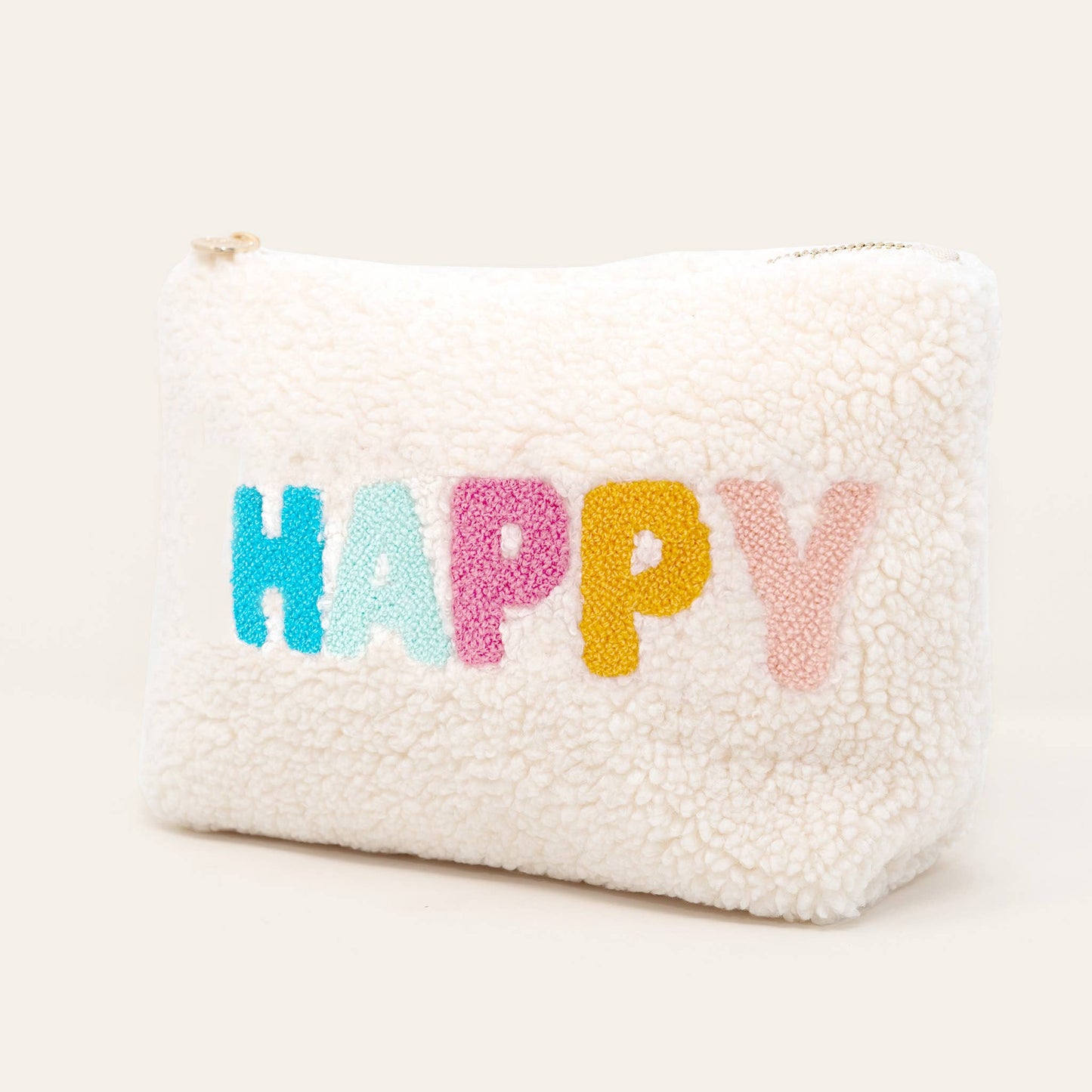 Cream Teddy Pouch - Happy