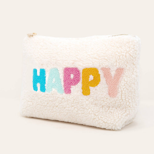 Cream Teddy Pouch - Happy