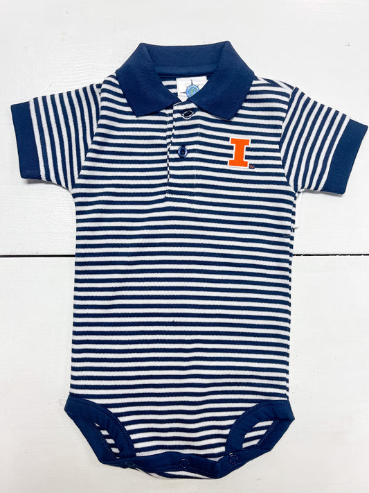 Illini Stripe Polo Onesie - Navy