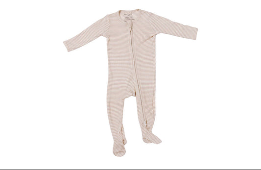 Zip bamboo Sleeper - Oat Stripe Ribbed