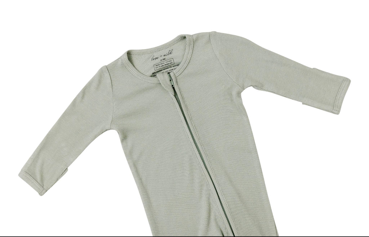 Zip Bamboo Sleeper - Sage Ribbed