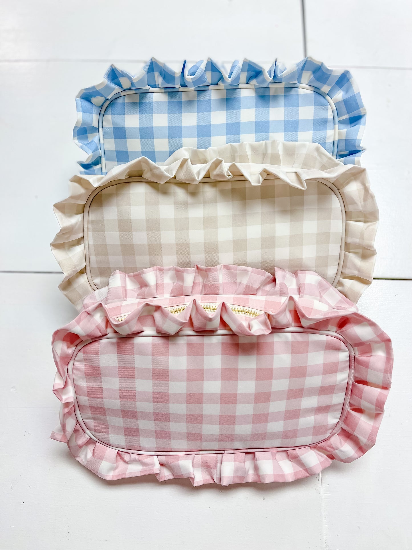 Light Blue Gingham Frilly Pouch