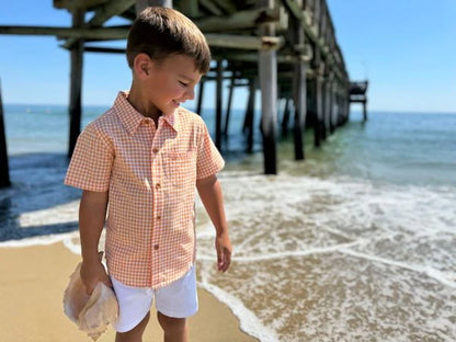Newport Woven Shirt - Tangerine/White Plaid
