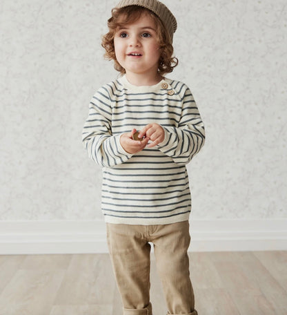 Jayden Knit Sweater - Dusty Blue Stripe