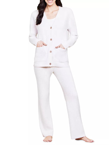 CozyChic Lite Contrast Rib Pocket Cardigan - Primrose Pearl