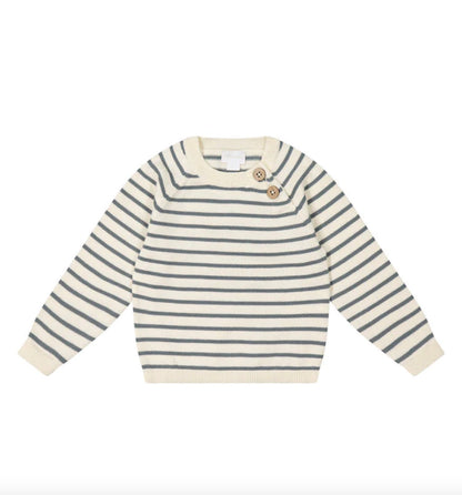 Jayden Knit Sweater - Dusty Blue Stripe