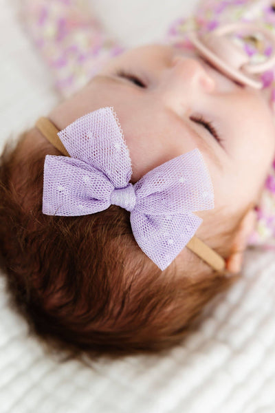 Lavender Dot Tulle Bow Headband