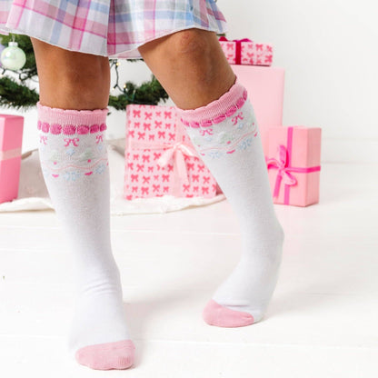 White Fair Isle Knee High Socks - Pastel Christmas