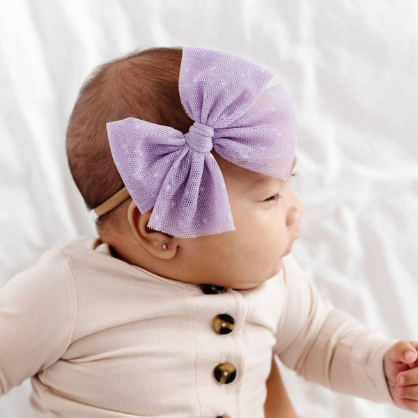 Lavender Dot Tulle Bow Headband