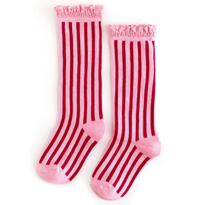Candy Stripe Lace Top Knee High Socks