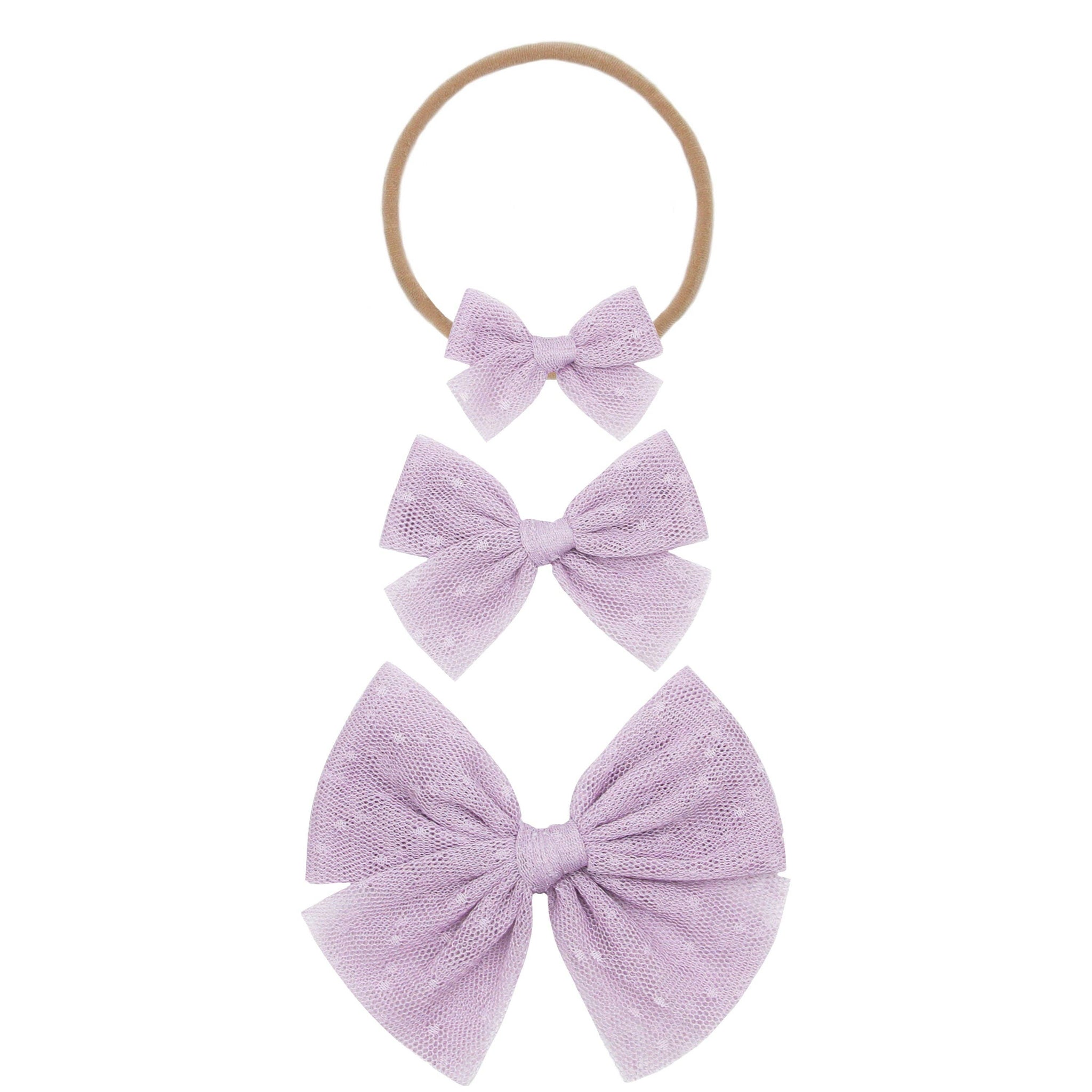 Lavender Dot Tulle Bow Headband