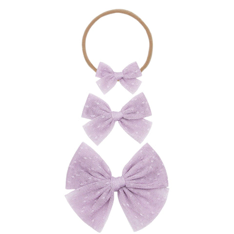 Lavender Dot Tulle Bow Headband