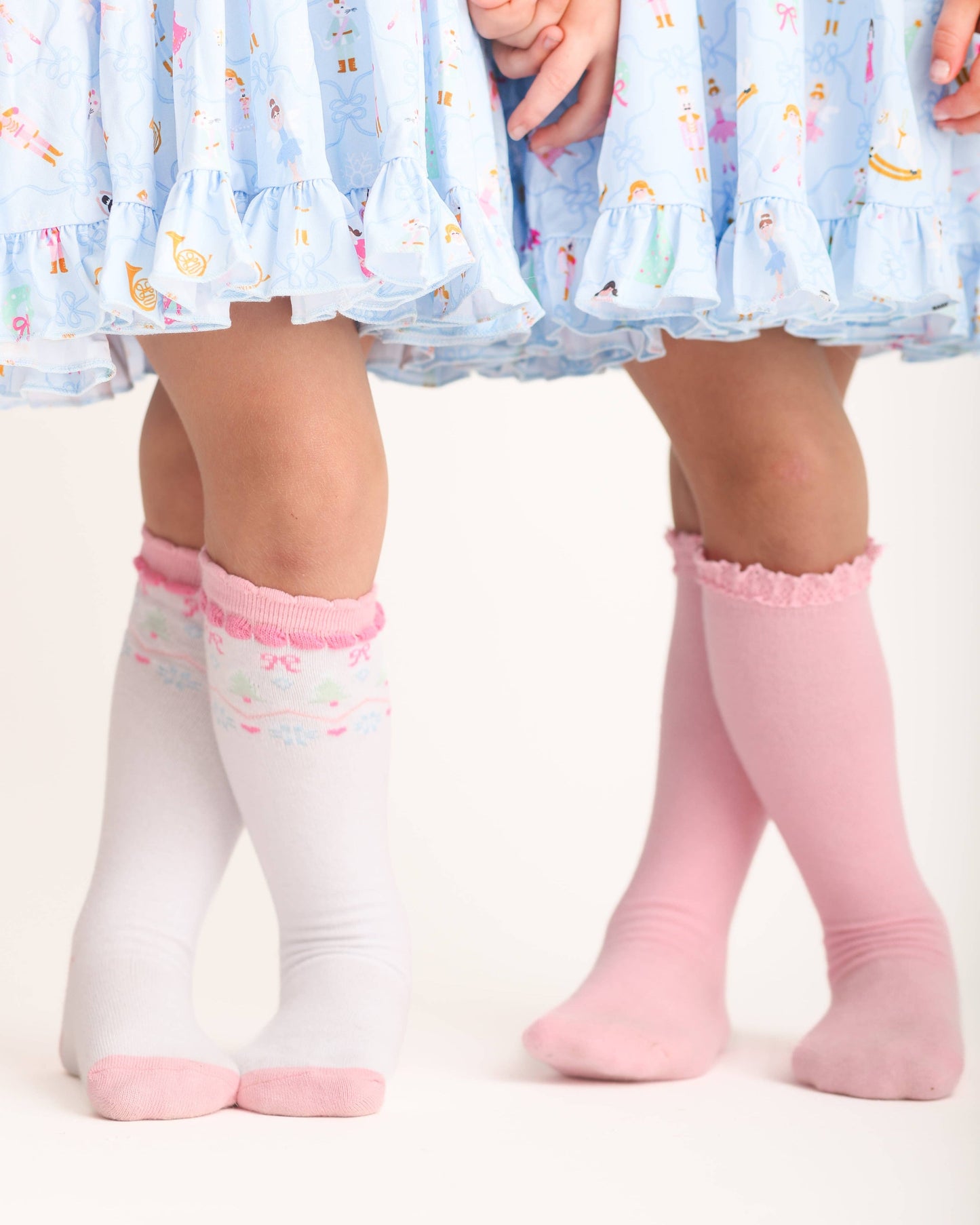 White Fair Isle Knee High Socks - Pastel Christmas