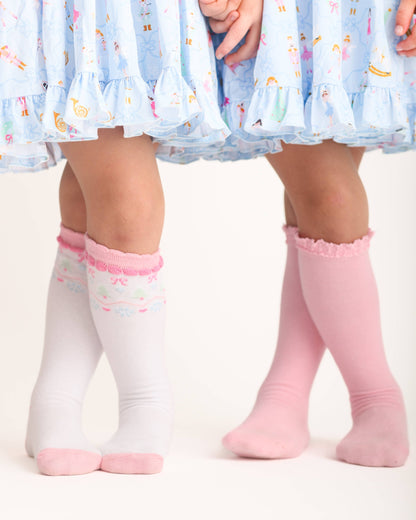 White Fair Isle Knee High Socks - Pastel Christmas