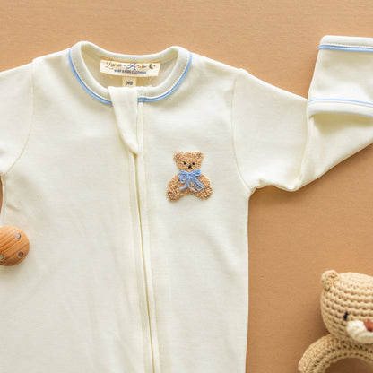 Bear Hugs Zip Footie - Sky Blue