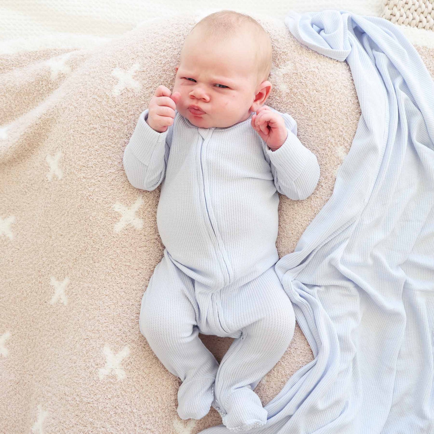 Ice Blue Bamboo Waffle Zipper Footie