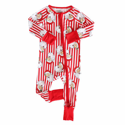 Christmas Bamboo Convertible Zip Rompers - Santa Claus Lane
