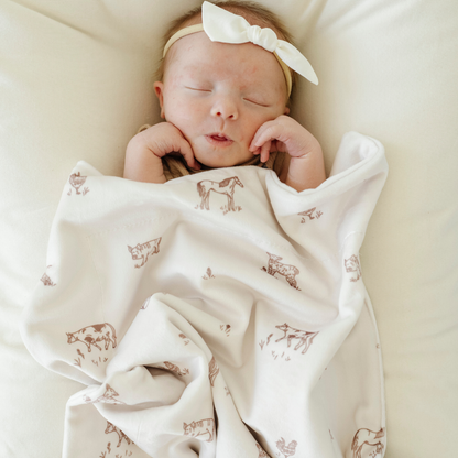 Minky Stretch Mini Blanket - Farm Animals