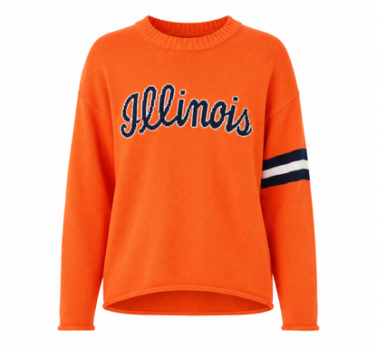 Illinois script orange long sleeve cotton crew neck - Orange
