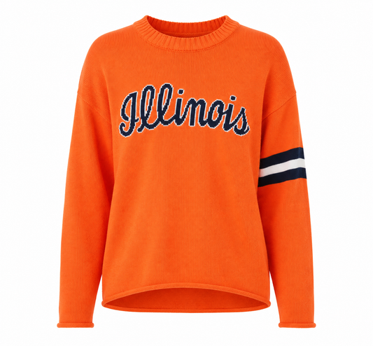 Illinois script orange long sleeve cotton crew neck - Orange