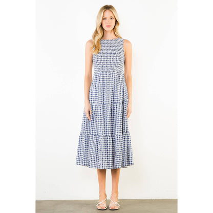 Sleeveless Navy Gingham Patterned Dress