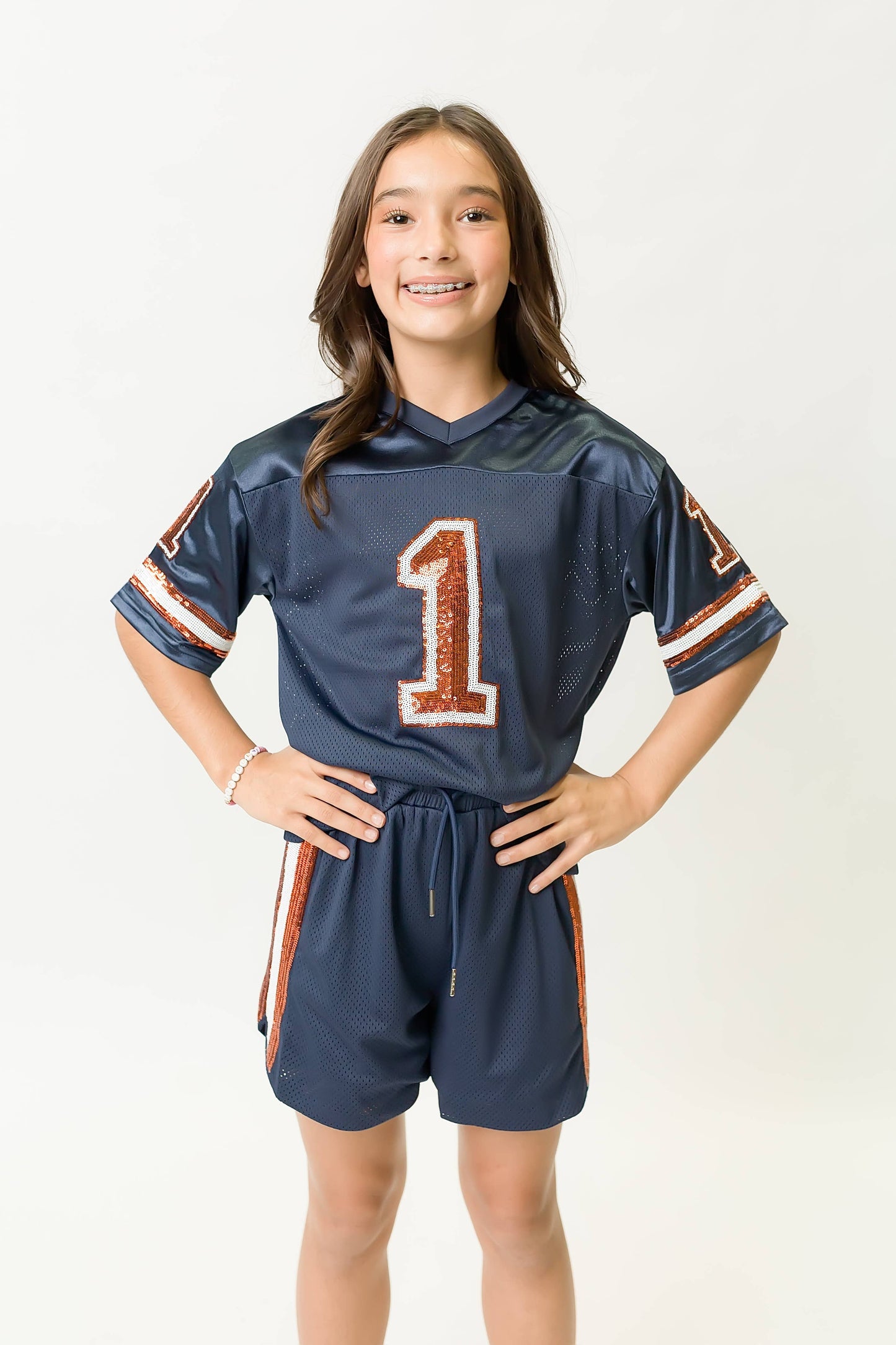 Navy and Orange Sequin Jersey