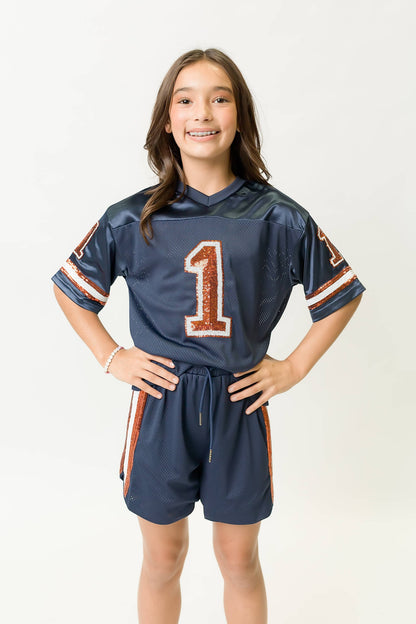 Navy and Orange Sequin Jersey