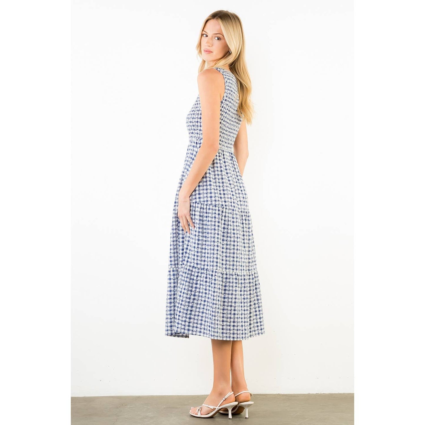 Sleeveless Navy Gingham Patterned Dress