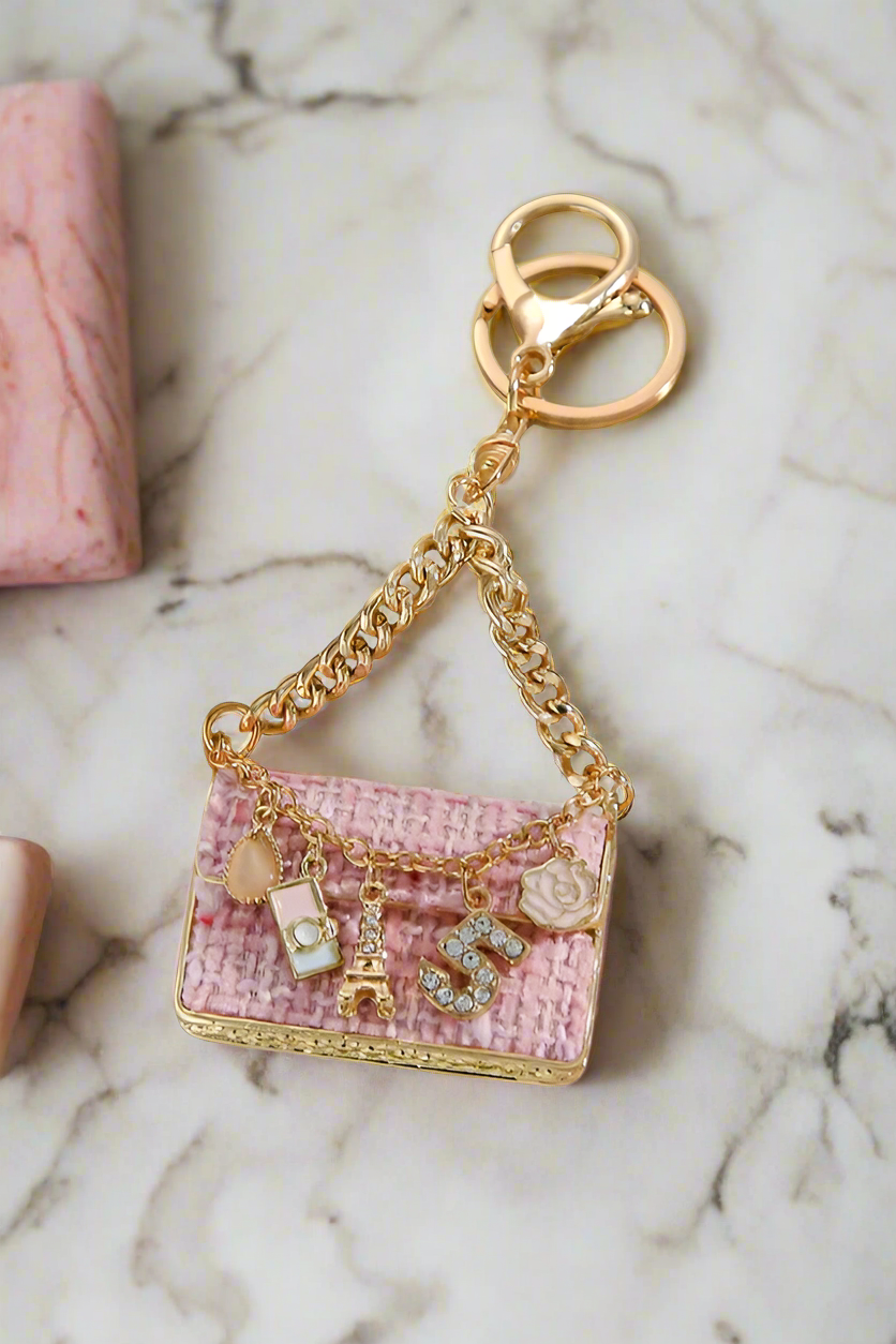 Pink Tweed Handbag Purse Charm