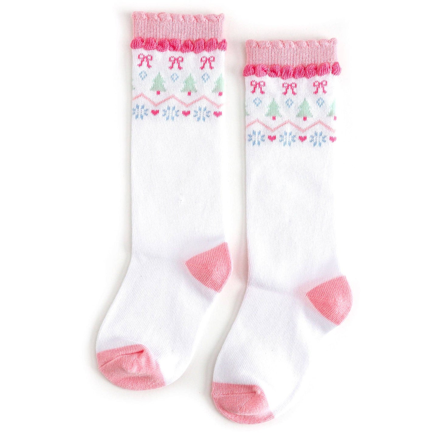White Fair Isle Knee High Socks - Pastel Christmas