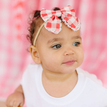Red Gingham Bow Baby HeadbanD