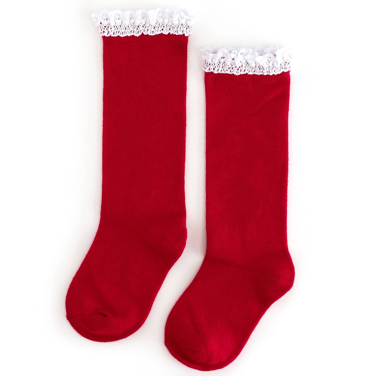 Santa Baby Lace Top Knee High Socks - Red/white