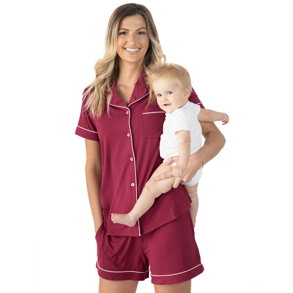 Kindred Bravely - Clea Bamboo Maternity & Postpartum Short Sleeve Pajama Set: Berry