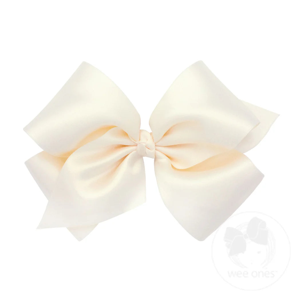 King French Satin Girls Hair Bow - Ecru