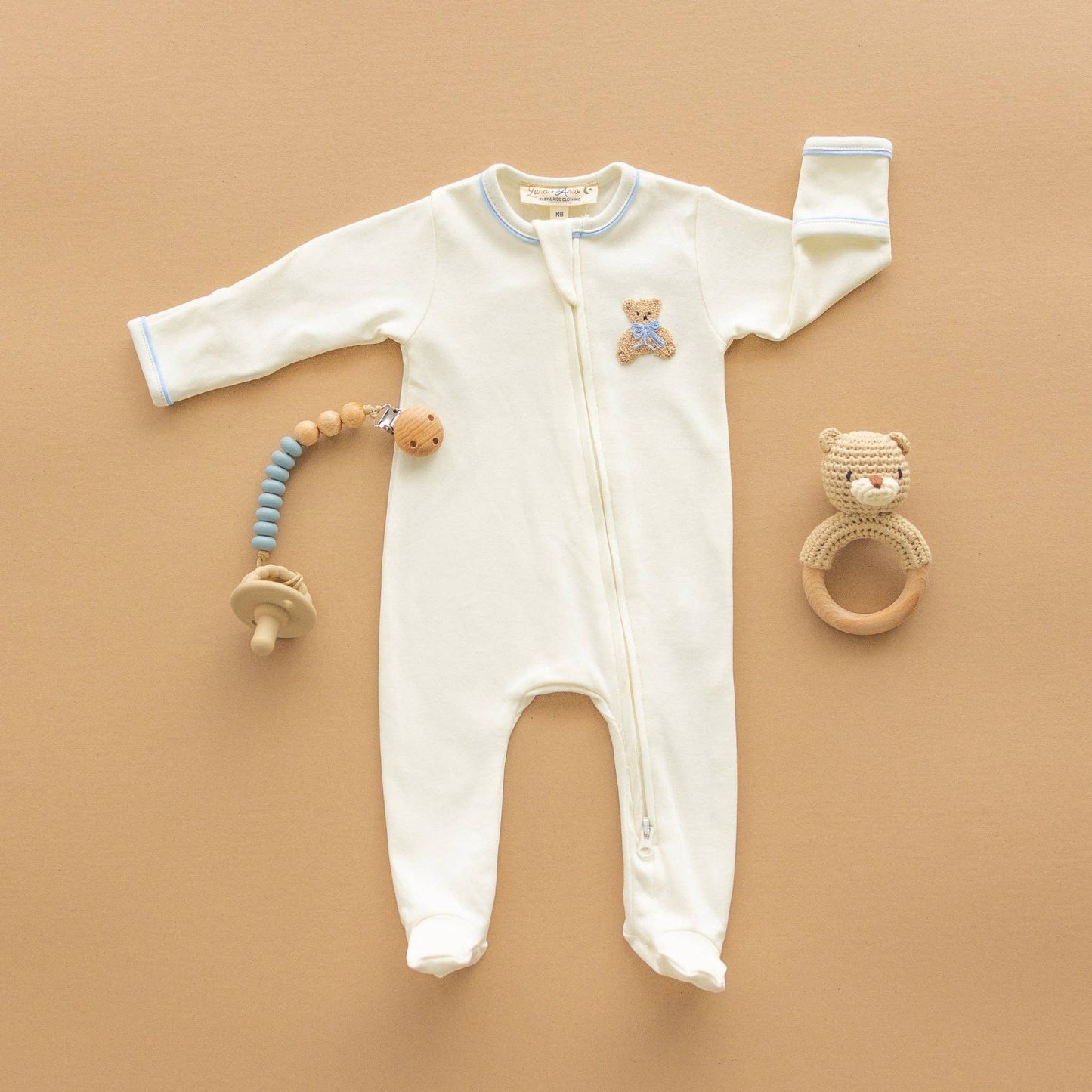 Bear Hugs Zip Footie - Sky Blue