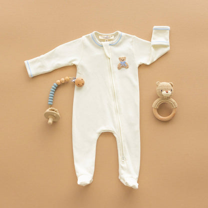 Bear Hugs Zip Footie - Sky Blue