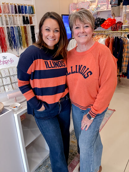 Women's Orange and Navy Striped Illinois Sweater