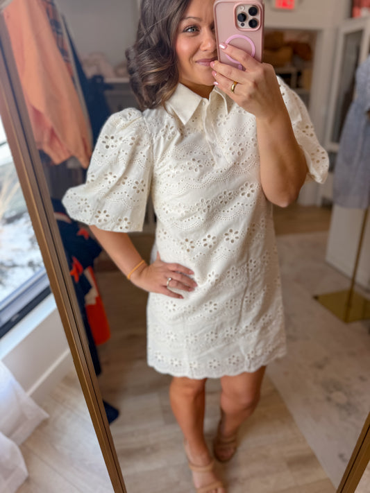 Amelia Dress - Cream Eyelet