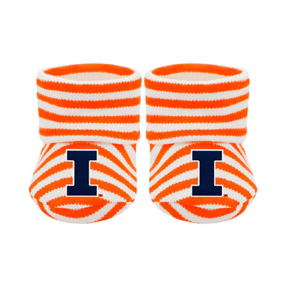 Illinois Fighting Illini Newborn Striped Booties : Orange / Newborn