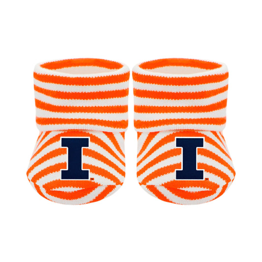 Illinois Fighting Illini Newborn Striped Booties : Orange / Newborn