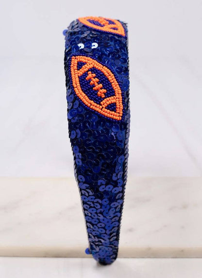Punt Football Sequin Headband - Navy & Orange