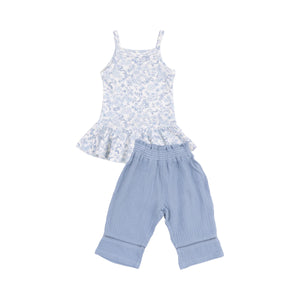 Peplum Tank and Smocked Waist Pants - Blue Calico Floral