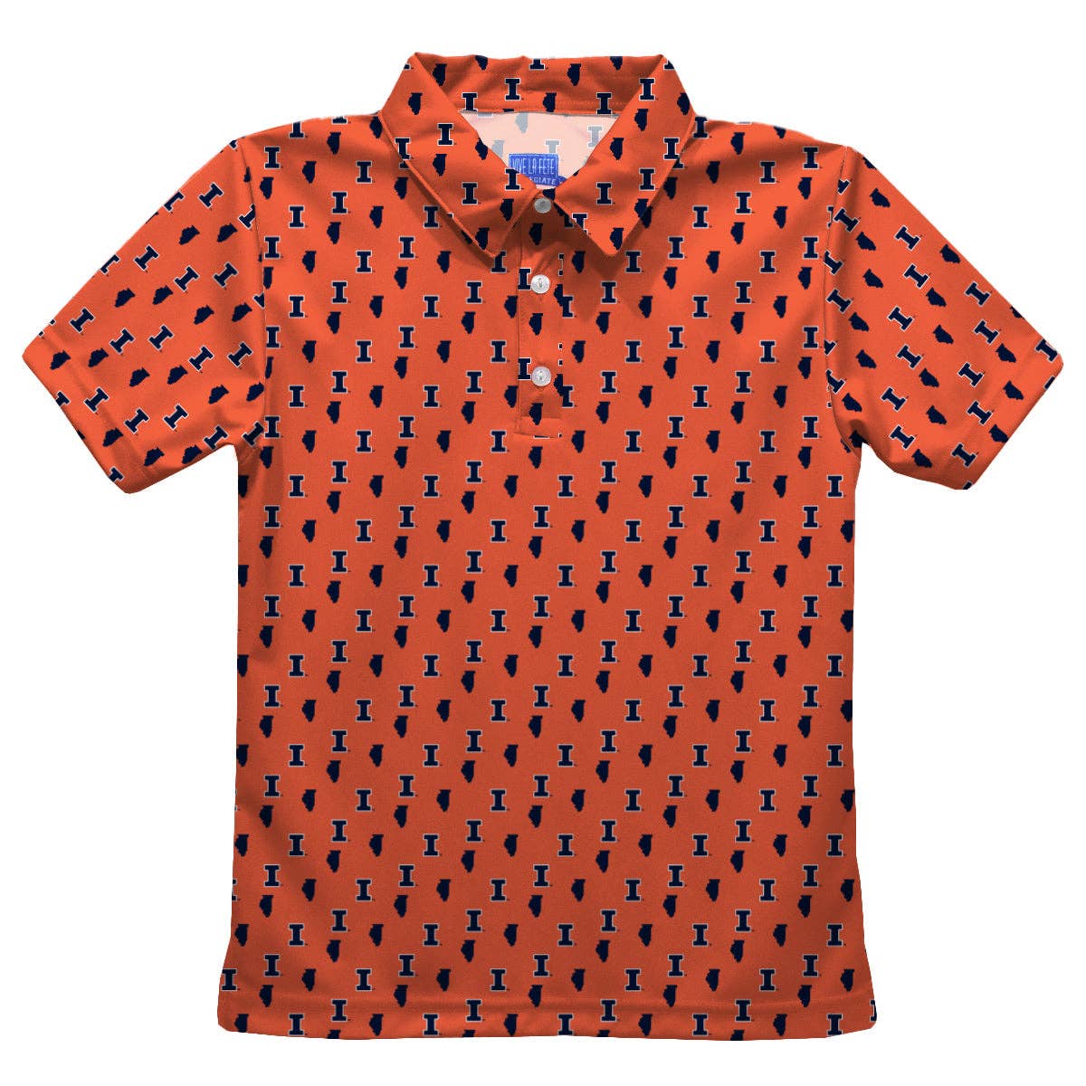 Illinois Fighting Illini All Over Logo Orange Short Sleeve Polo Shirt