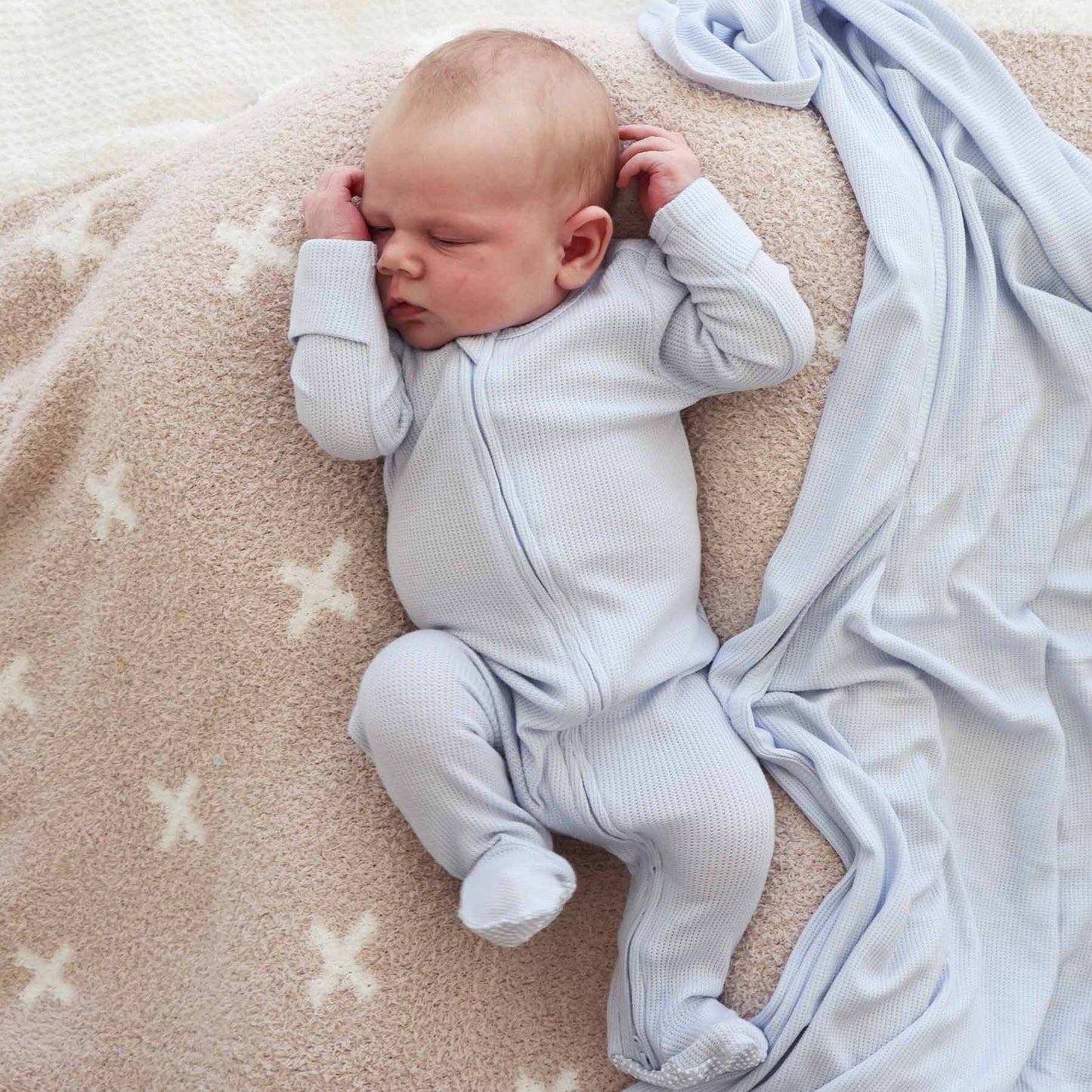 Ice Blue Bamboo Waffle Zipper Footie