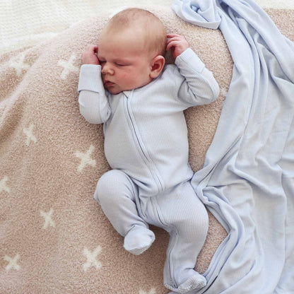 Ice Blue Bamboo Waffle Zipper Footie