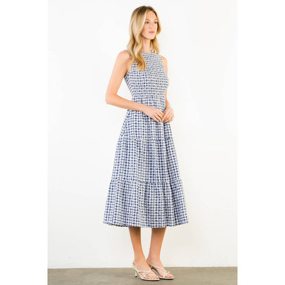 Sleeveless Navy Gingham Patterned Dress