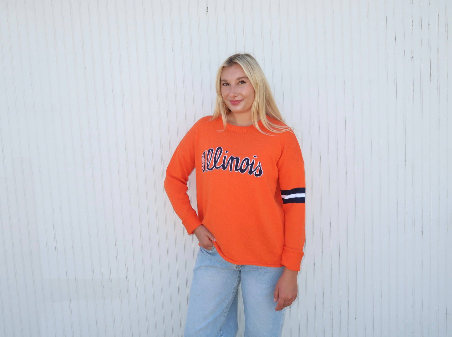 Illinois script orange long sleeve cotton crew neck - Orange