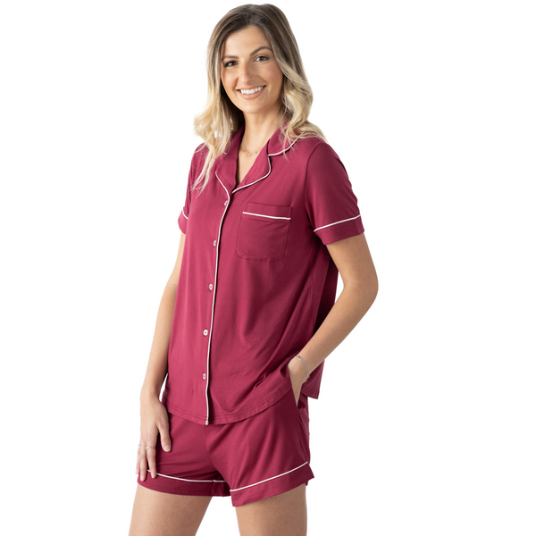 Kindred Bravely - Clea Bamboo Maternity & Postpartum Short Sleeve Pajama Set: Berry