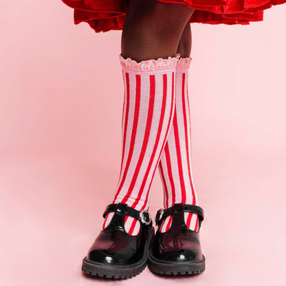 Candy Stripe Lace Top Knee High Socks